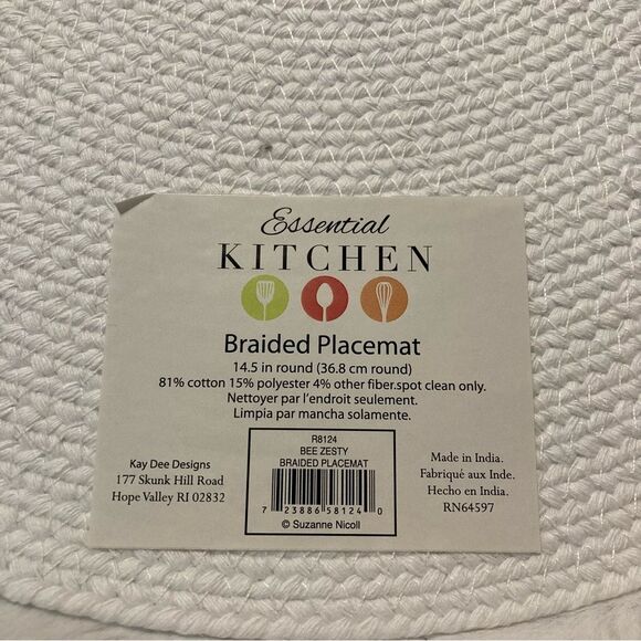 Bee Zesty Braided Round Placemat Kay Dee Designs Large 14.5” Lemons Essential - Picture 6 of 6